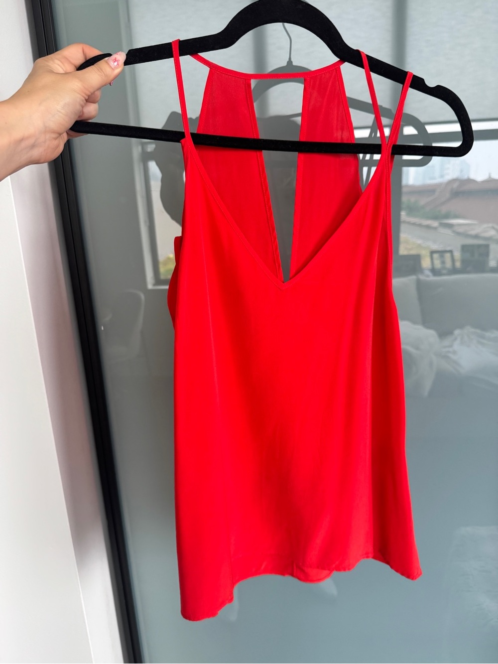 Sandro Red V-Neck 100% Silk Camisole